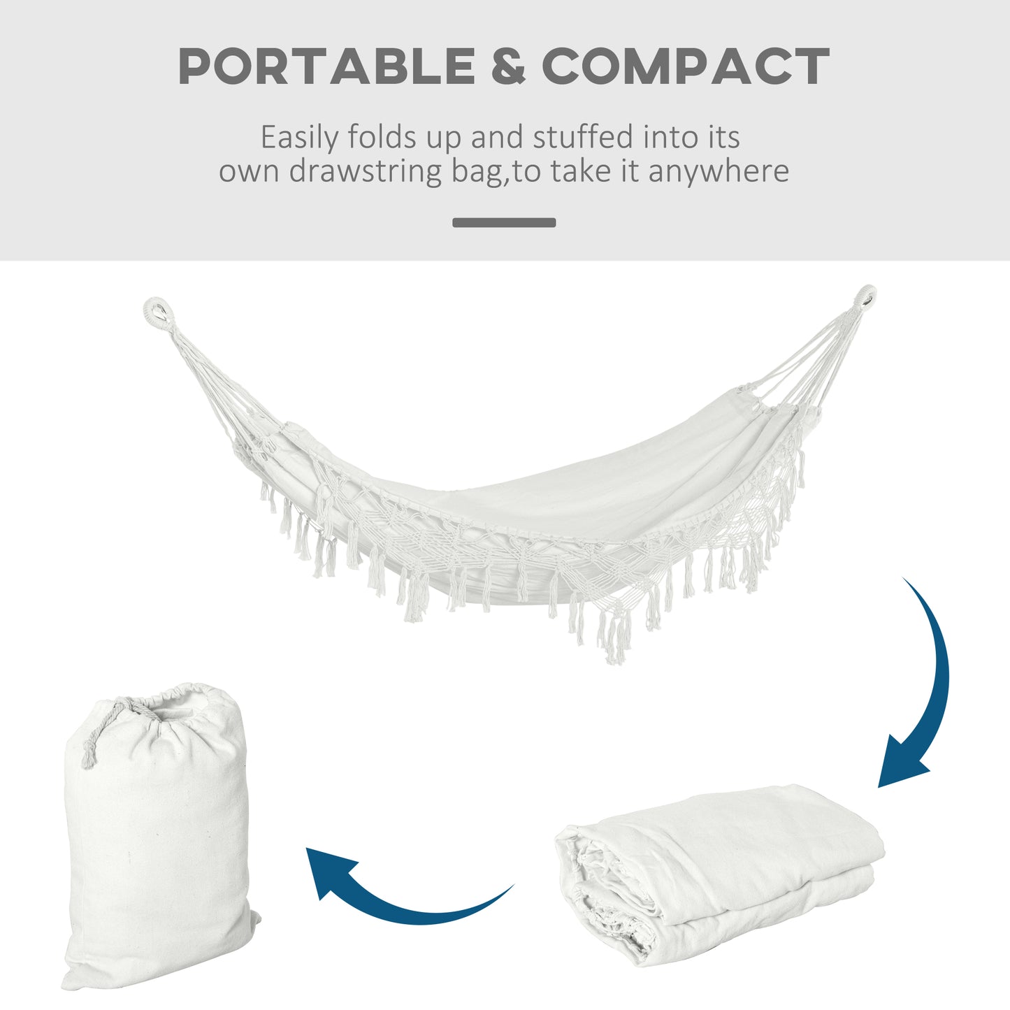 Extra Large Boho Hammock with Macrame Tassels - White