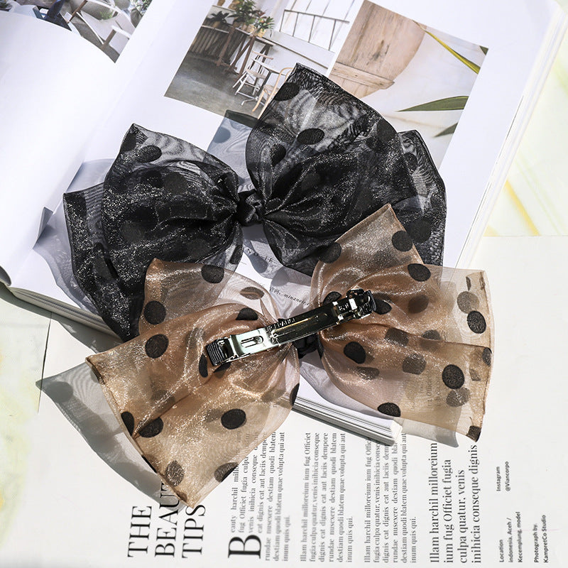 Polka Dot Mesh Bow Hairpin Clip - Women's Hair Accessories, Spring Clip