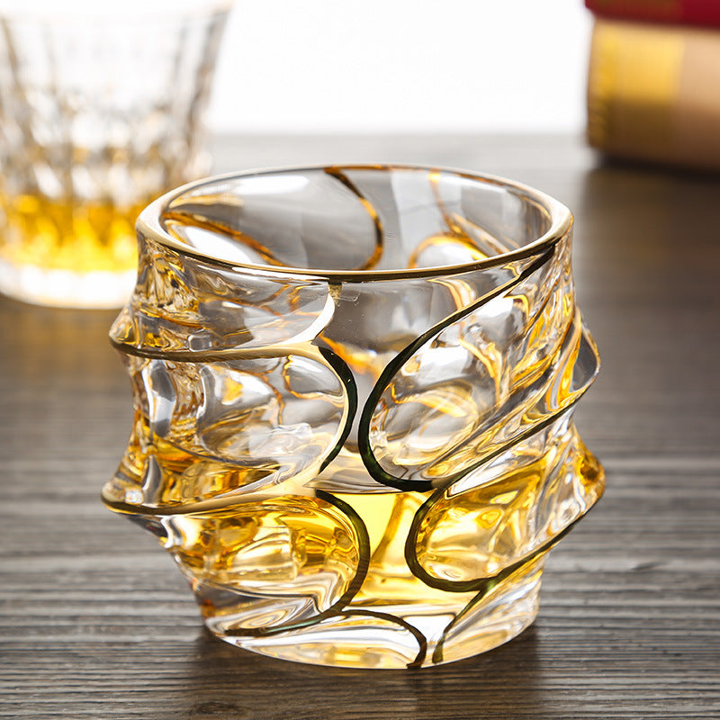 Large Gold-Trimmed Gin Crystal Glass - Vintage Drinkware for Bar & Kitchen