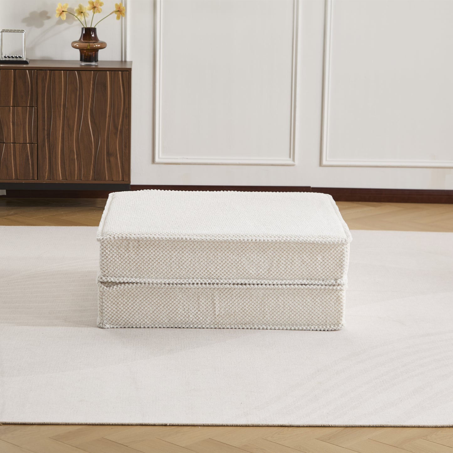 Convertible Floor Sofa Bed with Ottoman - White Fabric