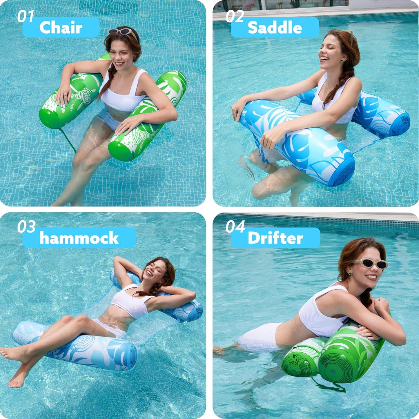 4-in-1 Inflatable Water Hammock Pool Float - 2pcs Set
