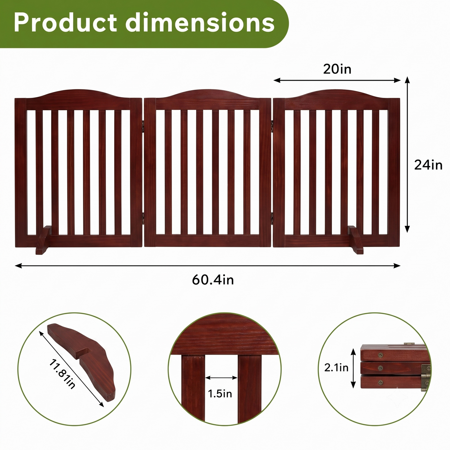 Wooden Freestanding Foldable Dog Gate - 24 Inch, 3 Panels, Room Divider