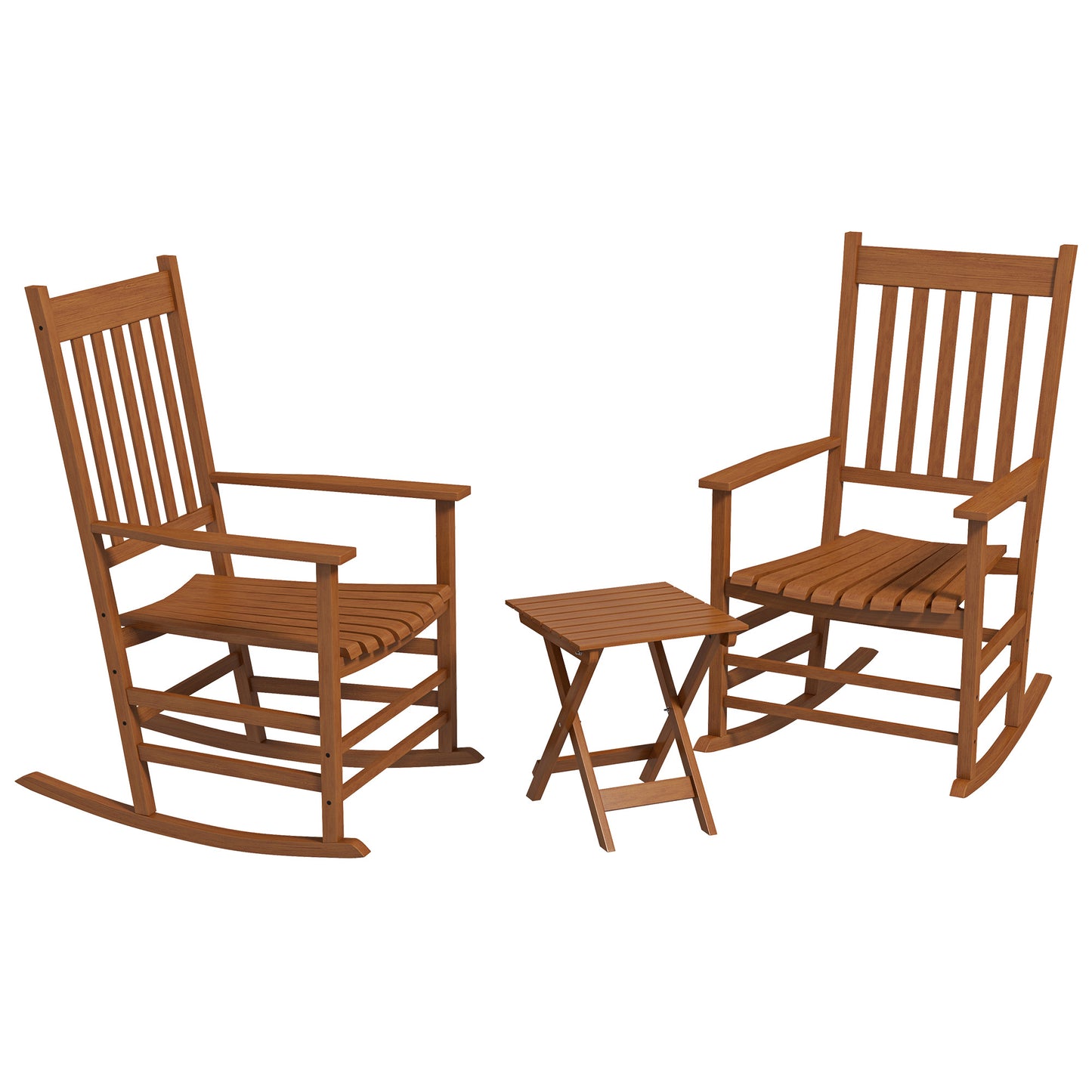 Wooden Rocking Chair Set with Side Table - Teak Finish
