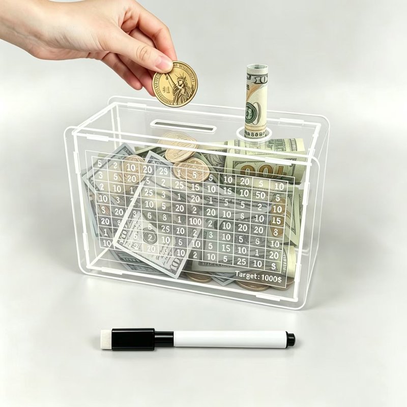 Transparent Acrylic Piggy Bank with Patchwork Design — Multiple Colors