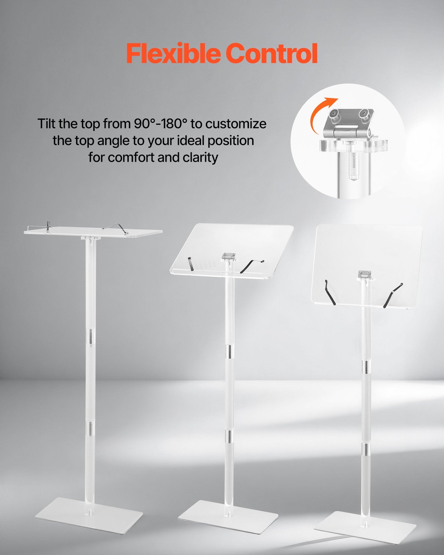 Acrylic Podium Stand with Adjustable Angles and Metal Base