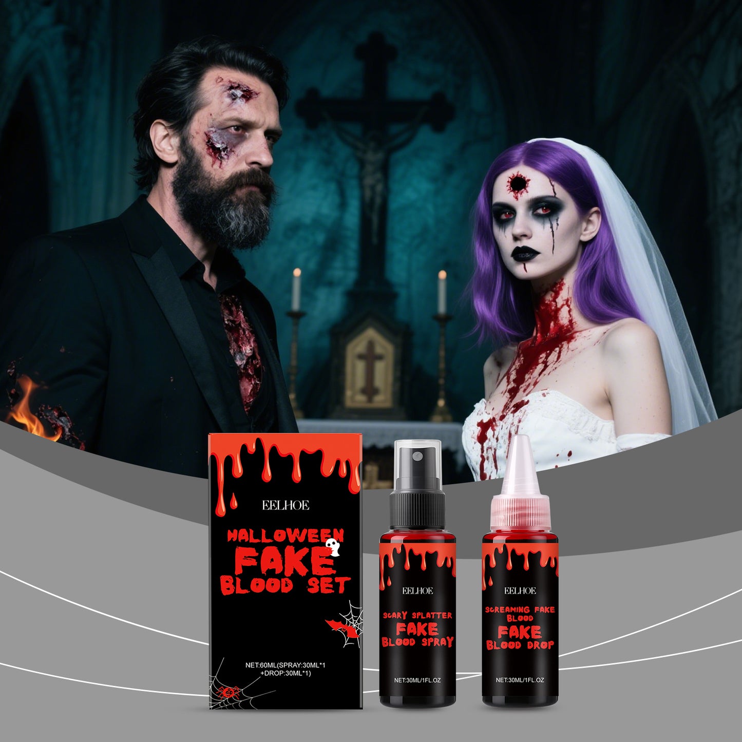 Halloween Fake Blood Makeup Set - Realistic Spray & Drop Effects