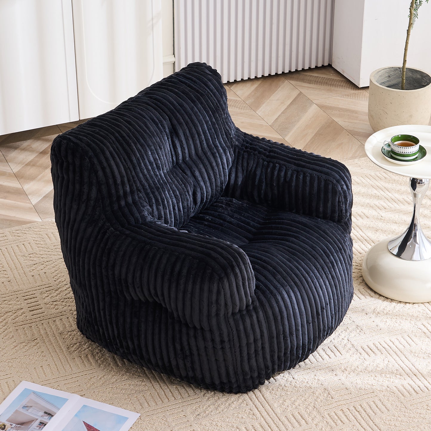 Soft Fluffy Corduroy Bean Bag Chair with Memory Foam - Black