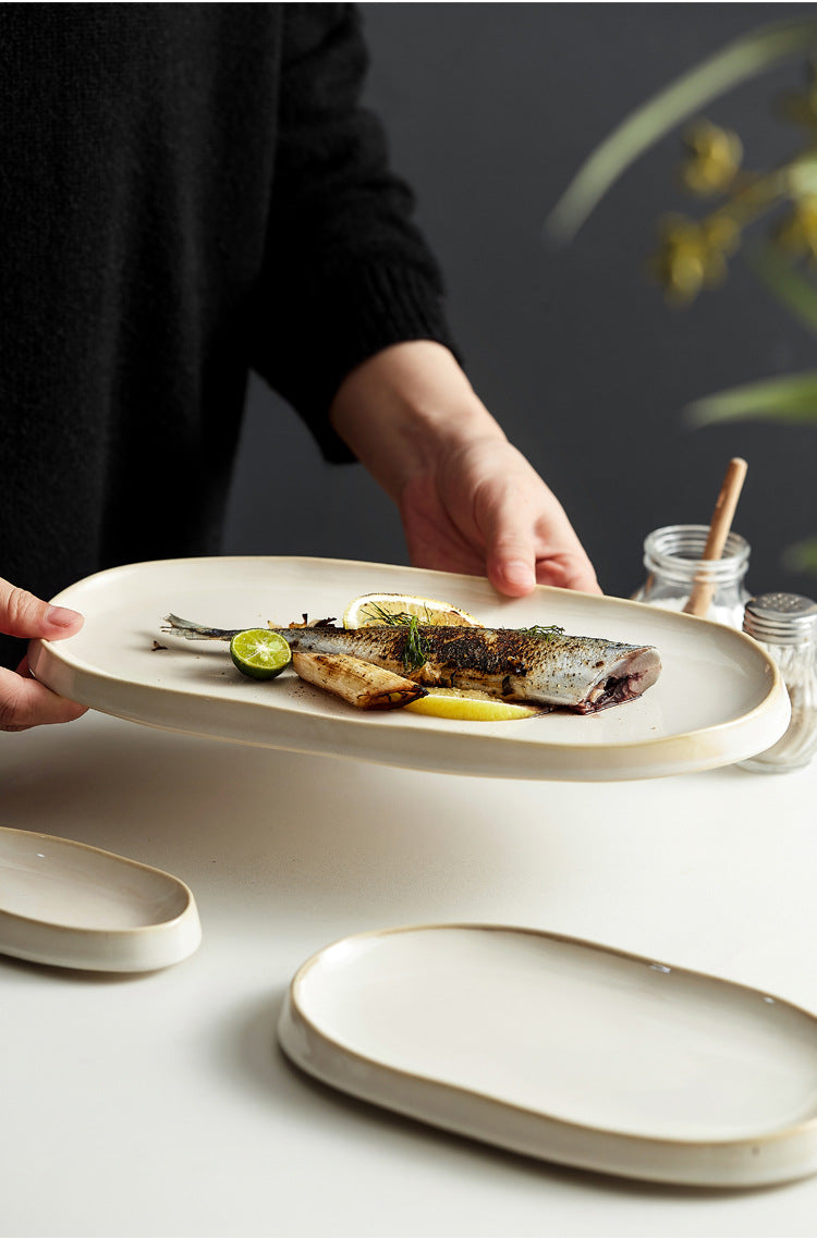 Ceramic Fish Steaming Plate - Household Kitchen Dining Tableware