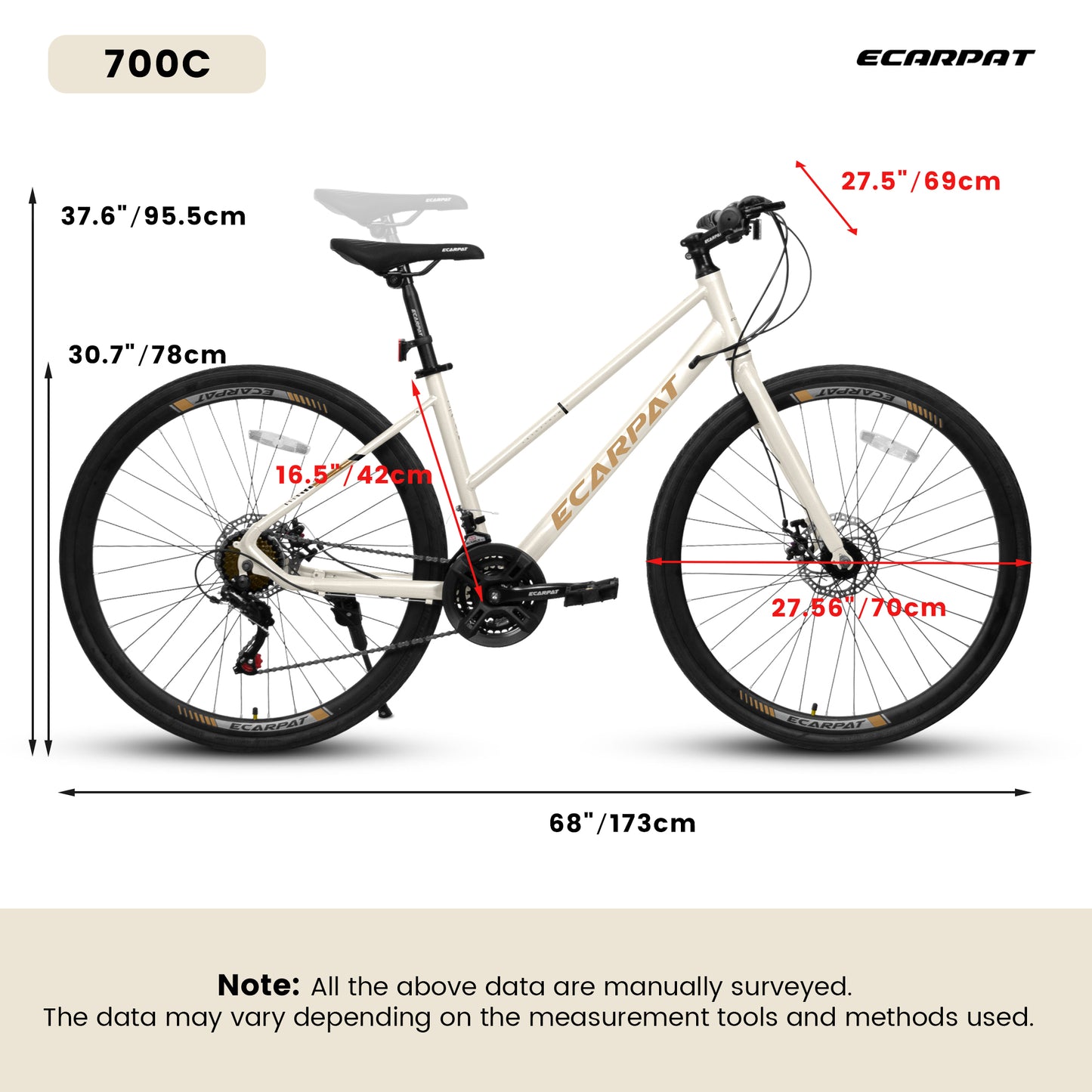 700C x 35 Road Bike - Aluminum Alloy Wheels, 21-Speed, Disc Brakes, Cream