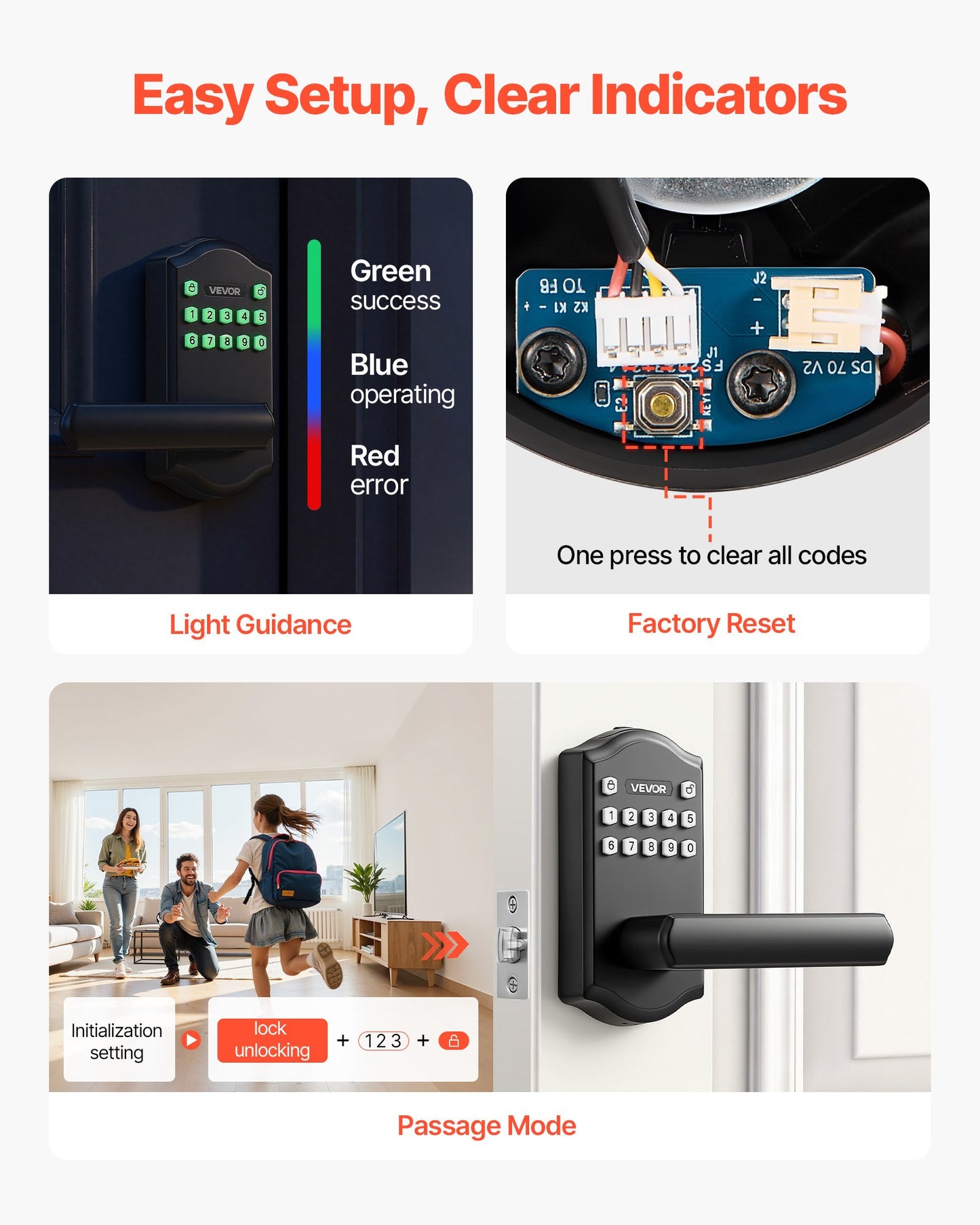 Keyless Entry Door Lock with Handle - Electronic Keypad, Auto Lock, Custom Codes, Matte Black