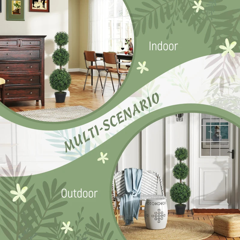 Set of 2 Artificial Boxwood Topiary Trees - UV-Protected Indoor Outdoor Faux Plants