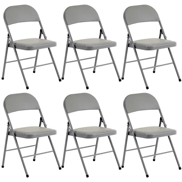 6-Pack Foldable Gray Chairs - Comfortable PVC & Iron Frame