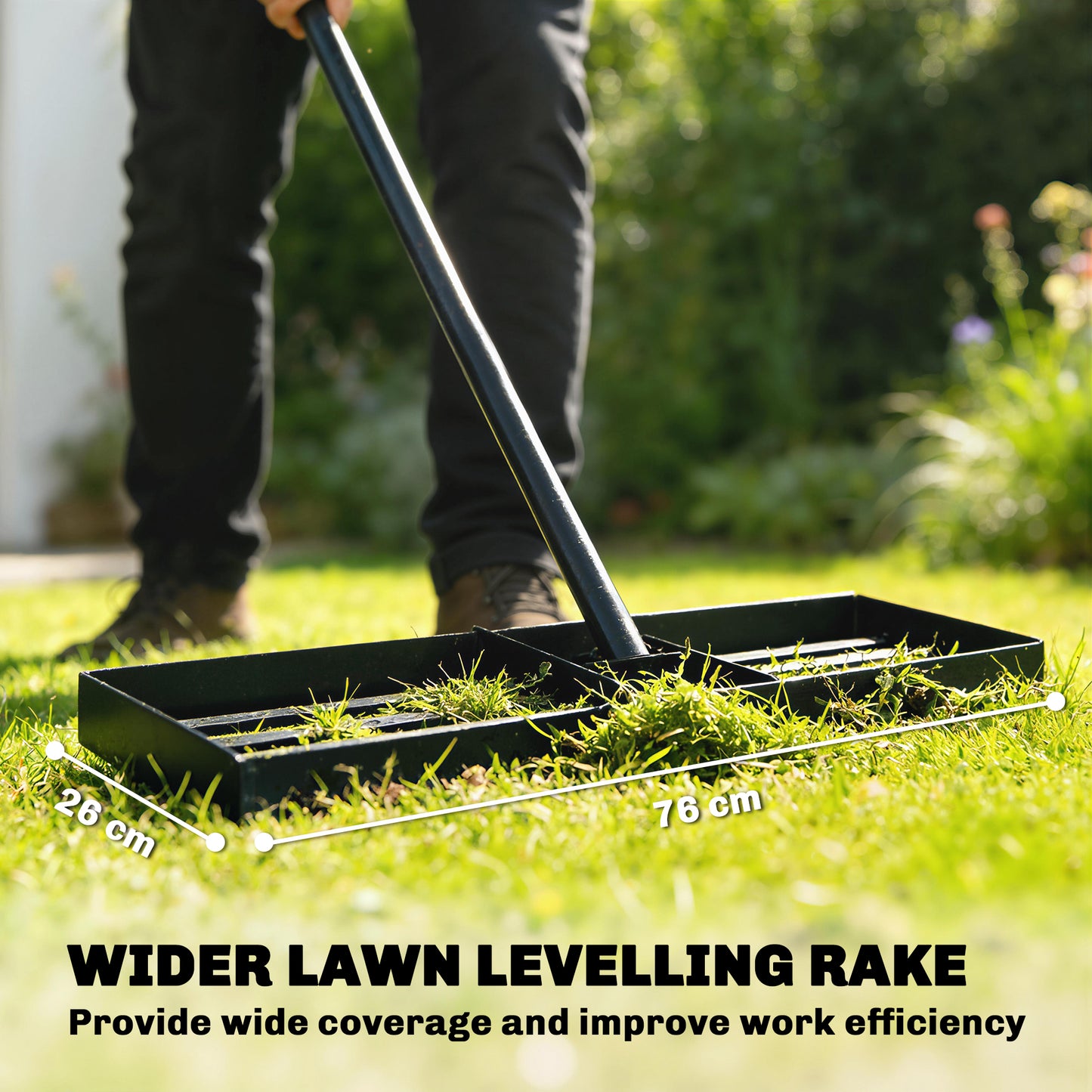Heavy Duty Lawn Leveling Rake - 30 Inch Wide Garden Yard Tool with 66.5 Inch Handle