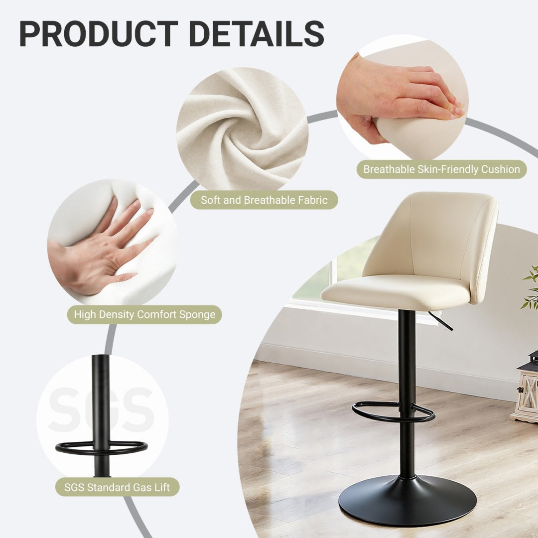 Adjustable Upholstered Swivel Bar Stools - Set of 1