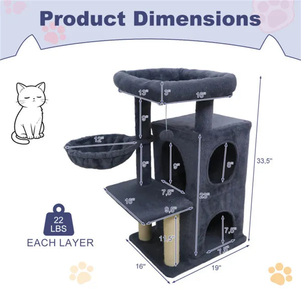 Dark Gray 33.5-Inch Multi-Level Cat Tree with Condo & Sisal Scratching Posts