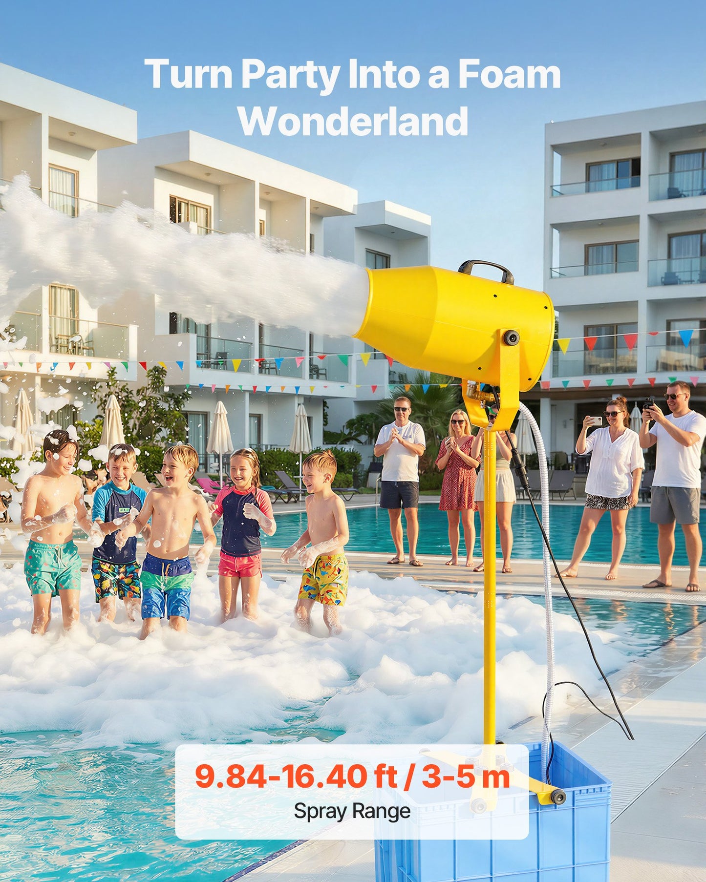 Foam Machine for Parties & Events - 9.84-16.4 ft Spray Range, 74QT Water Tank, Stable Vertical Design, Black