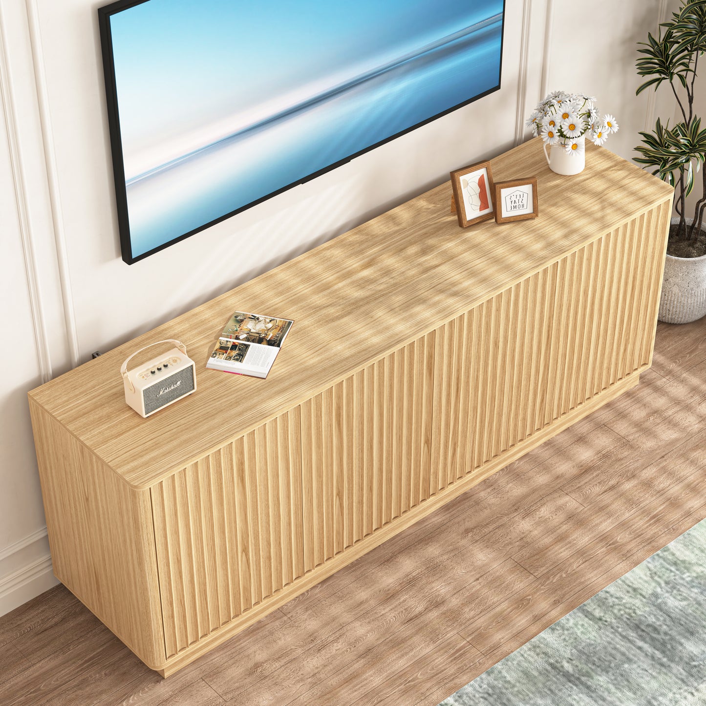 Natural Buffet Cabinet with Storage - 62.99" Sideboard & Shelves