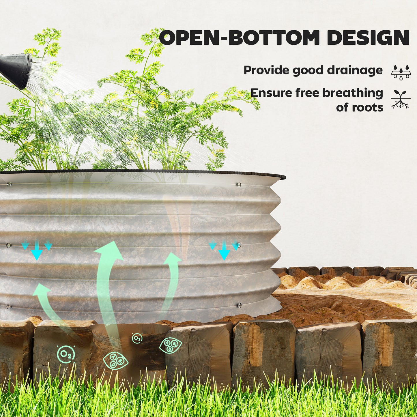 Set of 2 Metal Raised Garden Beds with Safety Edging - Easy Assembly, Silver 485x380x145mm
