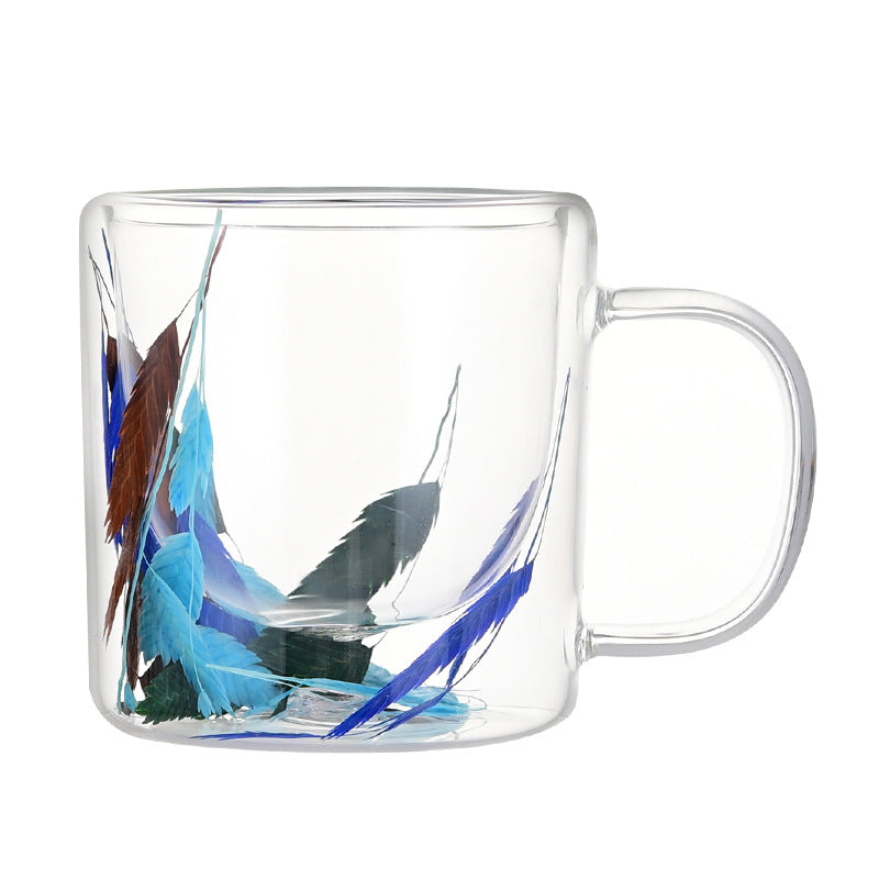 Double-Layer Borosilicate Glass Flower Pattern Cup - 200ml, High Temperature Resistant