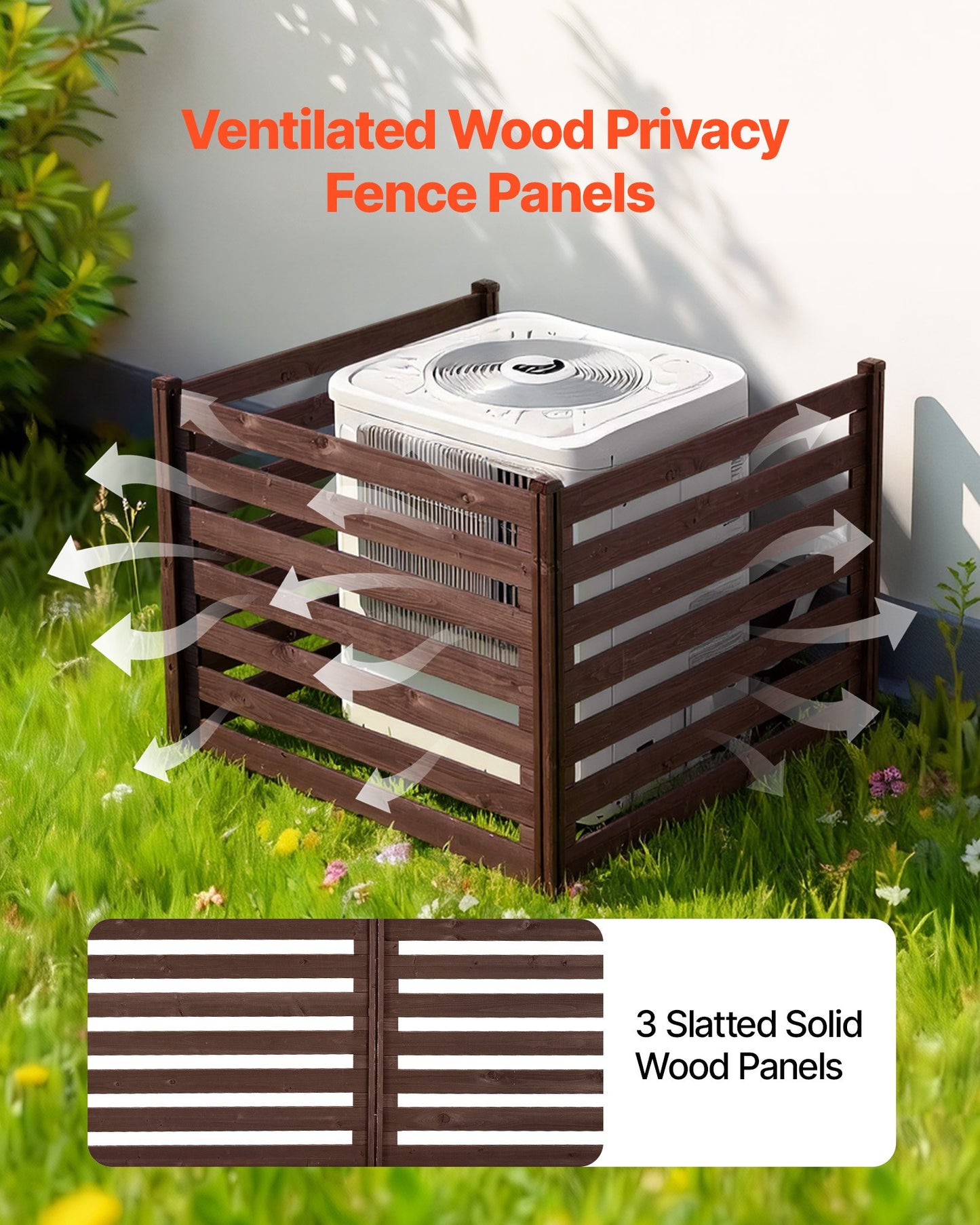 Wooden Privacy Fence 48x37 Inch for Air Conditioner Trash Can Pool Garden Black