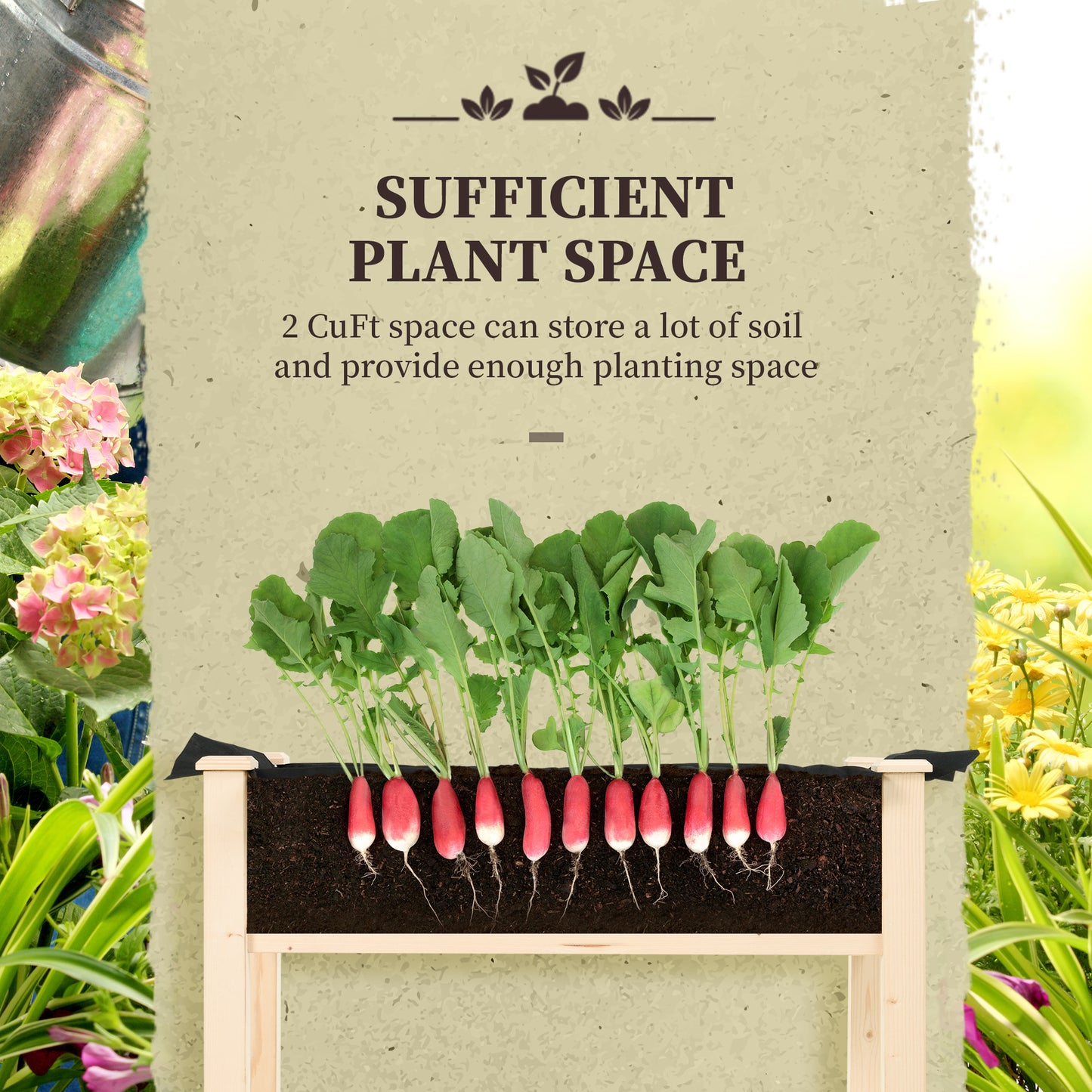 Raised Wooden Garden Bed with Legs for Vegetables Herbs Flowers - Natural Finish, 830x80x440 mm