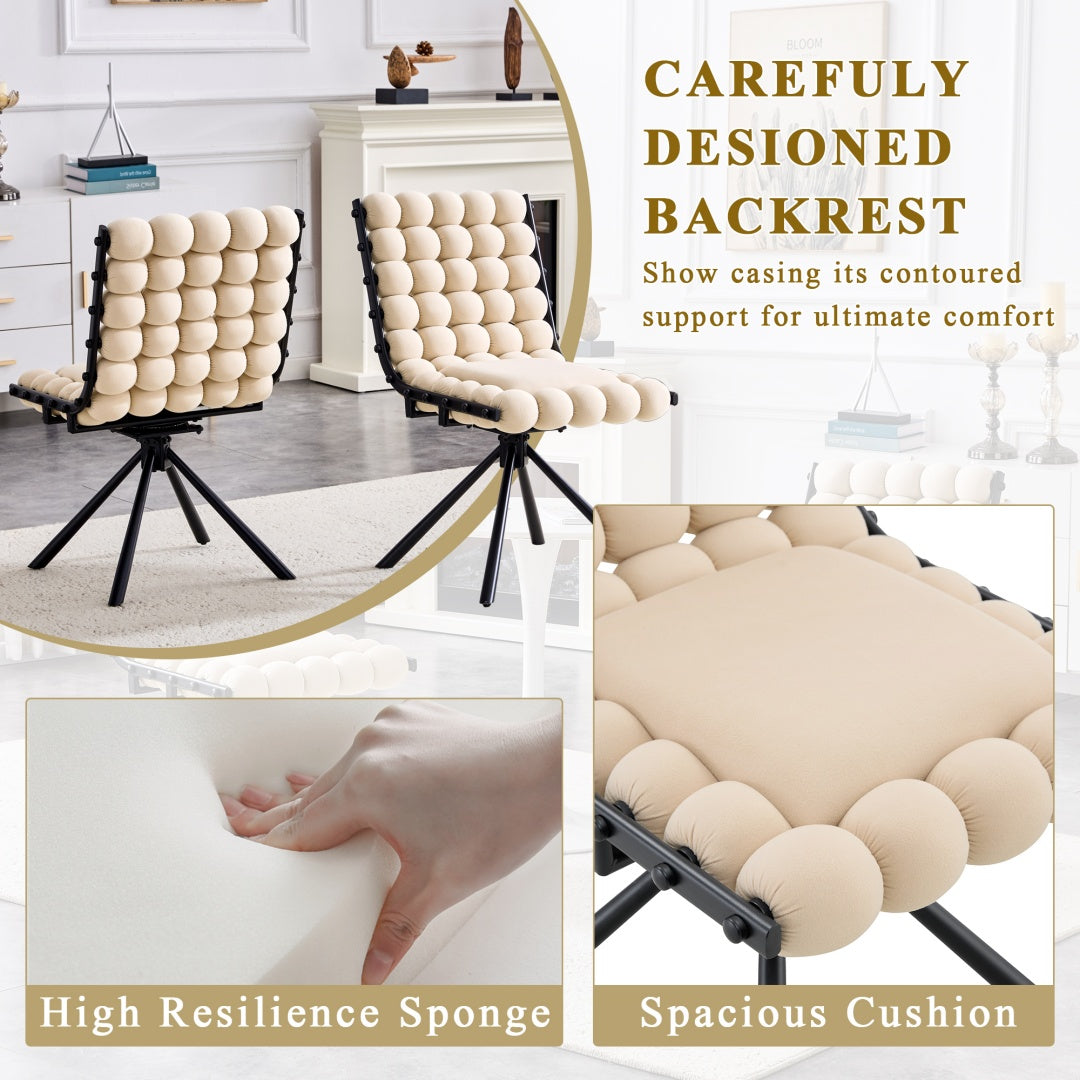 Set of 2 Beige Velvet Dining Chairs with Black Legs