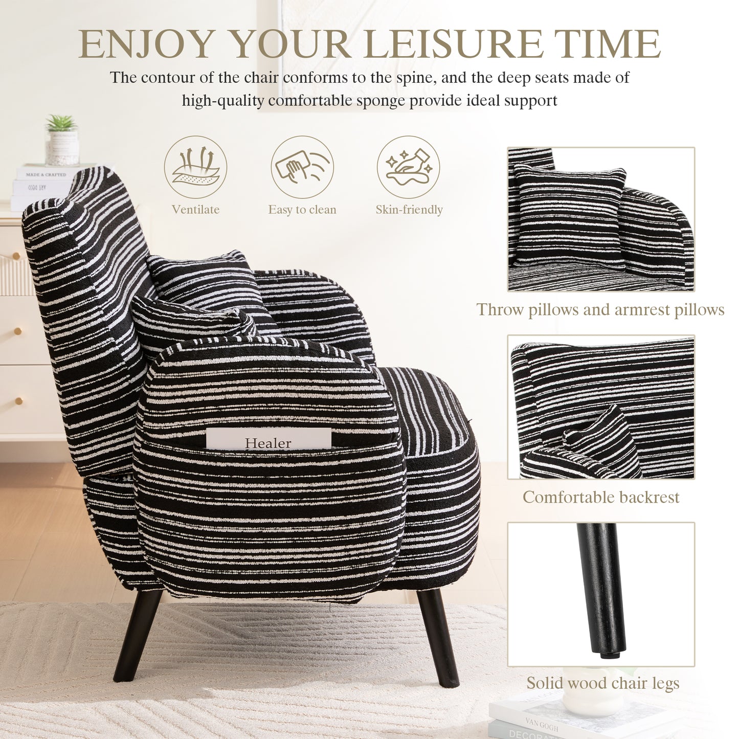 Modern Two-Seater Sofa with Storage Pockets - Black