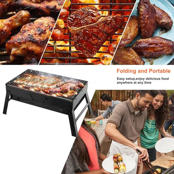 Portable Foldable Charcoal Grill for Camping & Picnics - Black