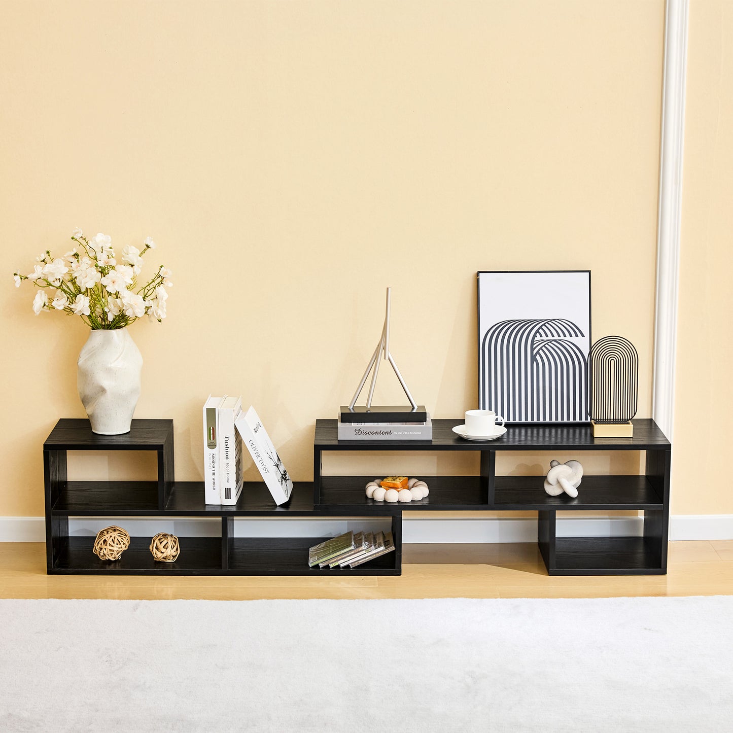 Adjustable Modular TV Stand - Black Open Storage Entertainment Center
