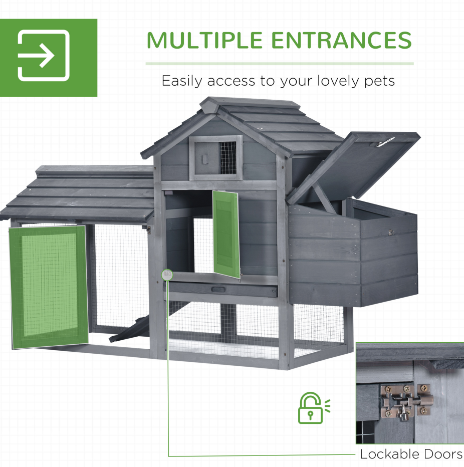 Outdoor Wooden Chicken Coop Kit Gray Enclosed House with Ventilation - 59 Inch