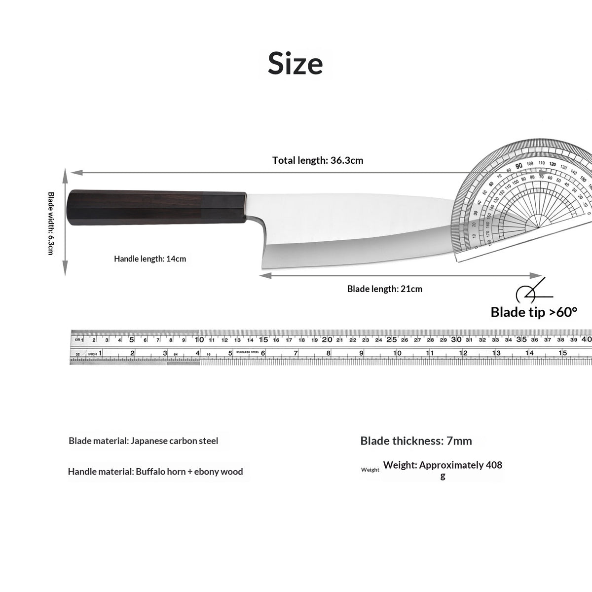Japanese Sashimi Fish-Head Chef Knife - High Carbon Stainless Steel, Black, Round & Octagonal Handle Options