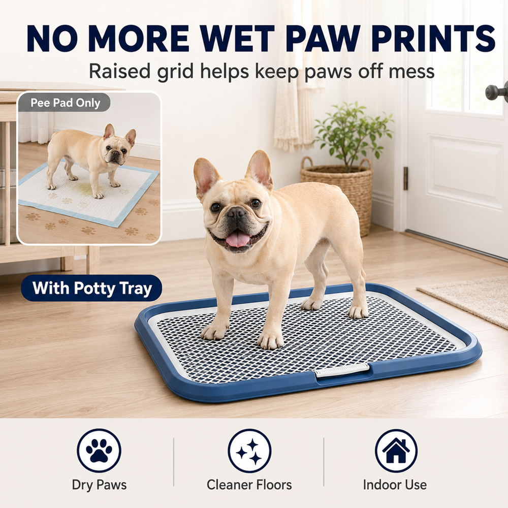 Indoor Dog Potty Tray with Removable Mesh Grid Leak-Proof Puppy Training Toilet