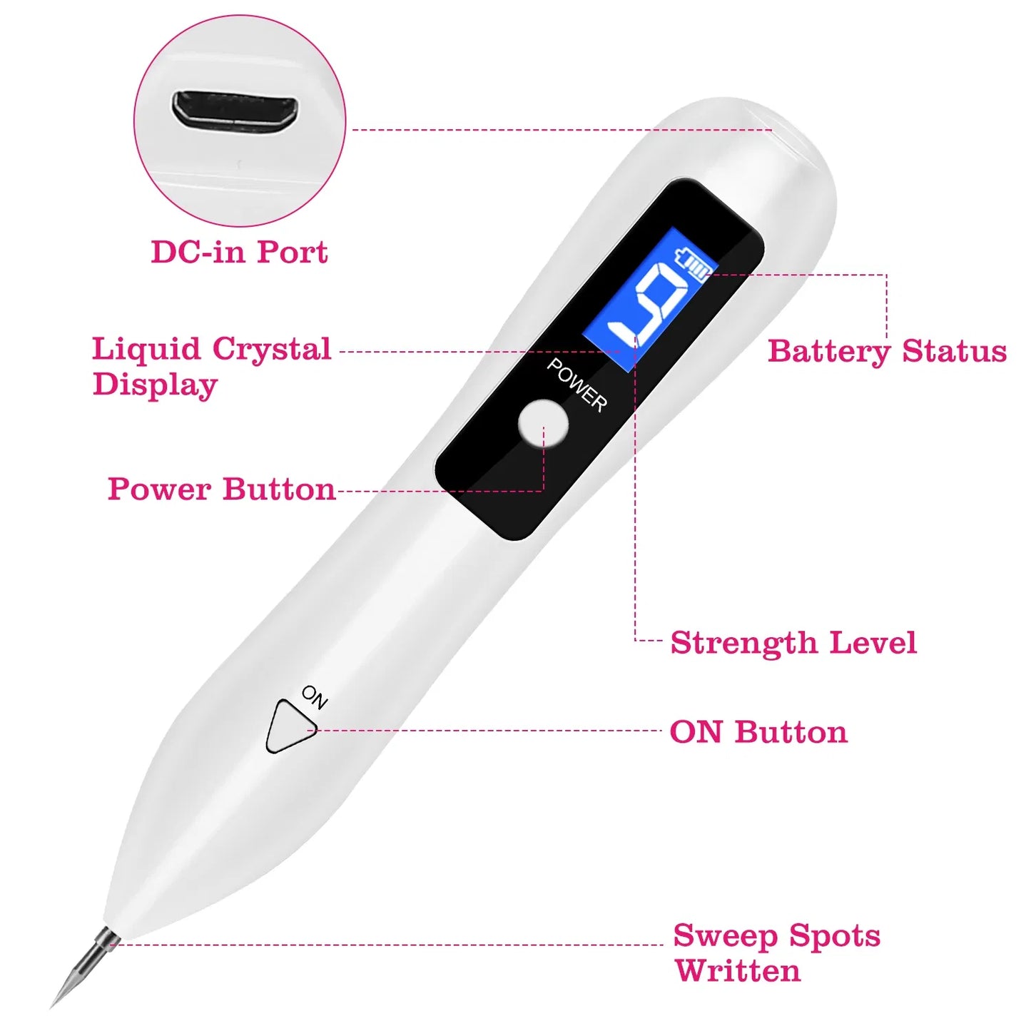 Skin Tag and Mole Removal Pen - 9 Adjustable Intensity Levels, USB Rechargeable