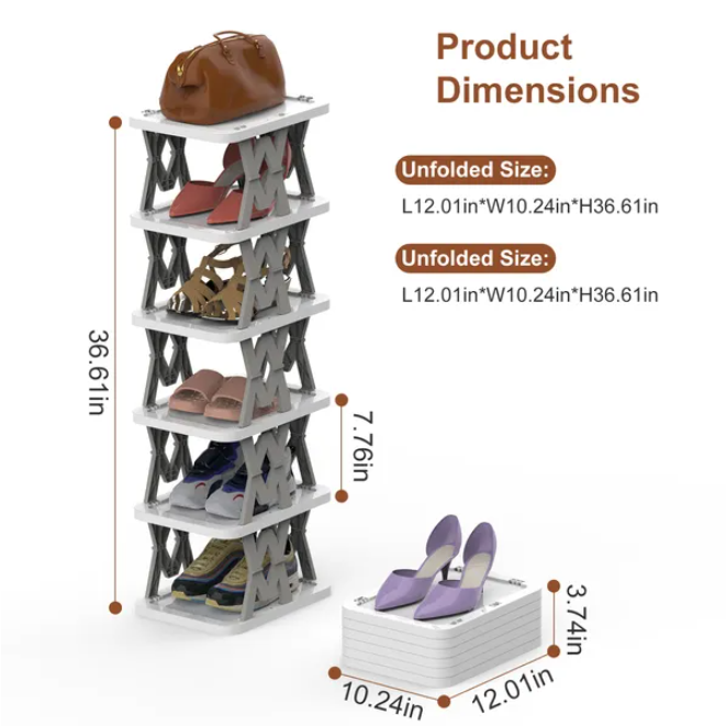 6-Tier Foldable Shoe Rack - Vertical Shoe Organizer