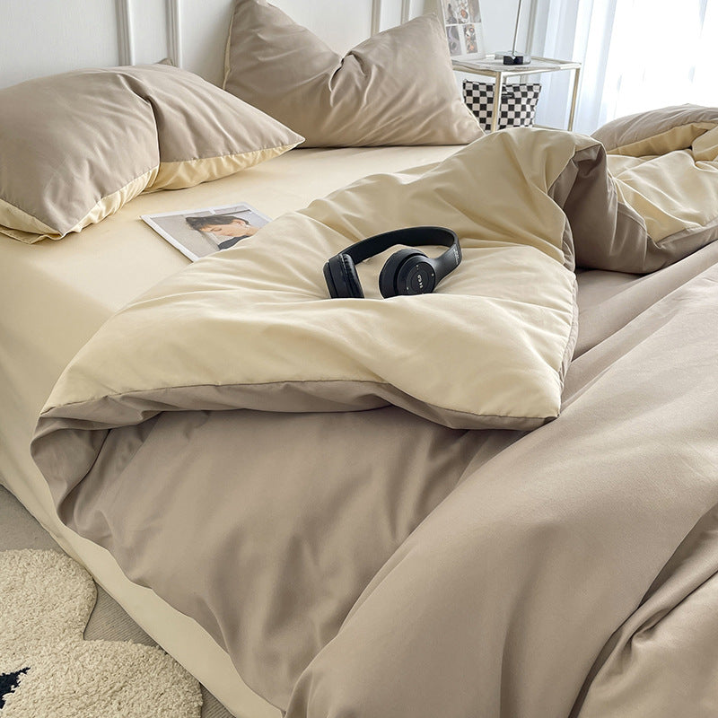 Solid Color Bedding Set - 4-Piece Quilt Cover & Sheets for Dorm Room