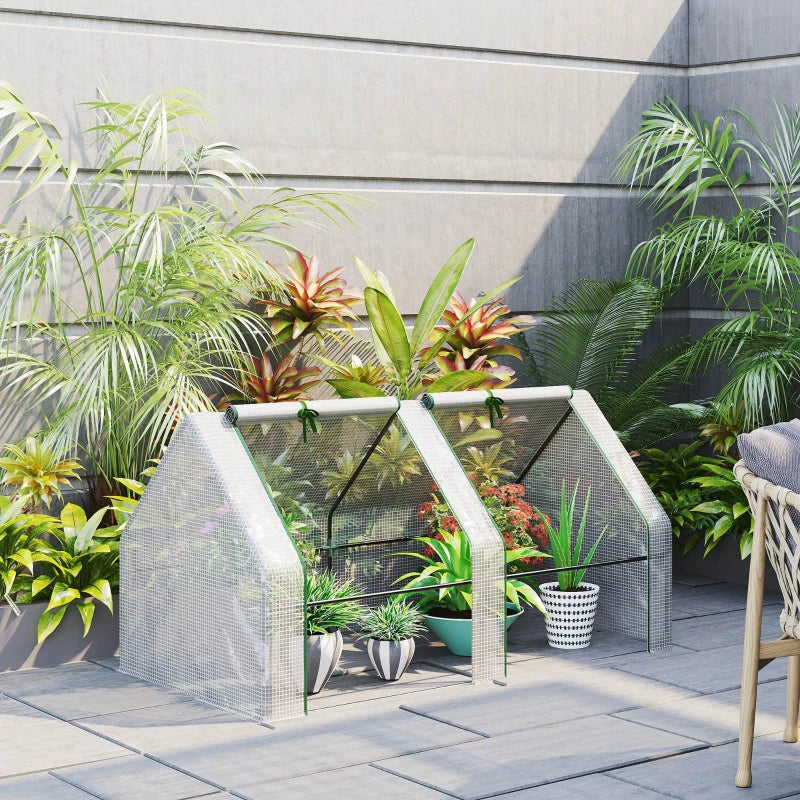 Portable Mini Greenhouse for Garden, White with Large Zipper Doors and UV PE Cover