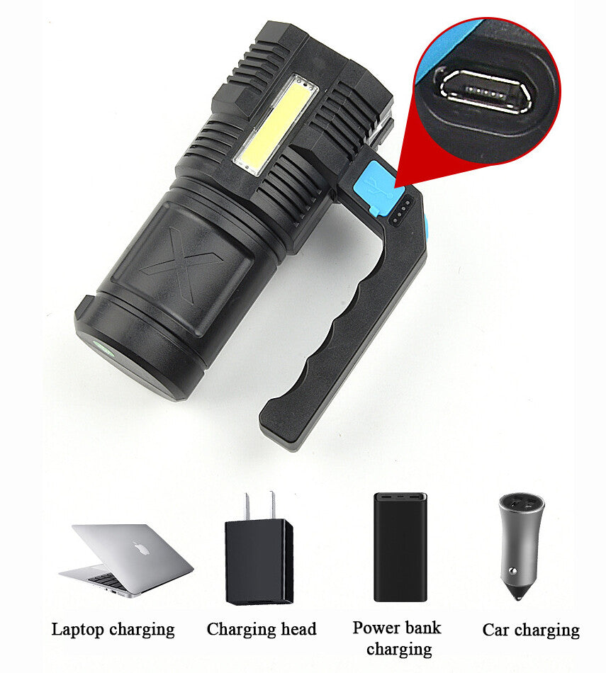 Rechargeable LED Flashlight Waterproof Torch with 4 Modes Camping Light