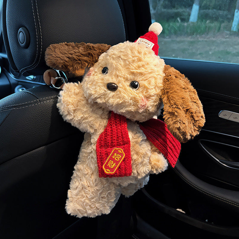 Cute Plush Car-Mounted Tissue Box Cover with Creative Hanging Design