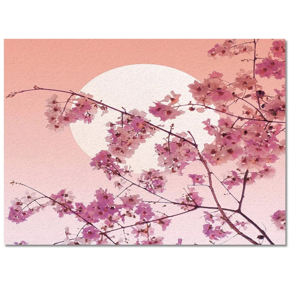 Pastel Cherry Blossom and Crescent Moon Non-Slip Flannel Floor Mat - Home Rug