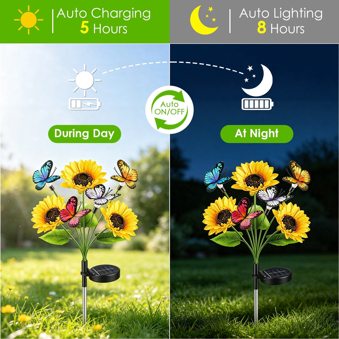 Solar Sunflower Garden Lights 4-Pack Waterproof Outdoor Pathway Decor