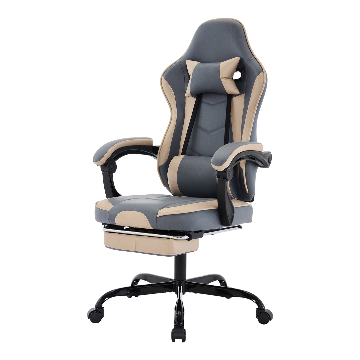 Ergonomic Gaming Chair with Footrest & Massage Support - Blue Beige