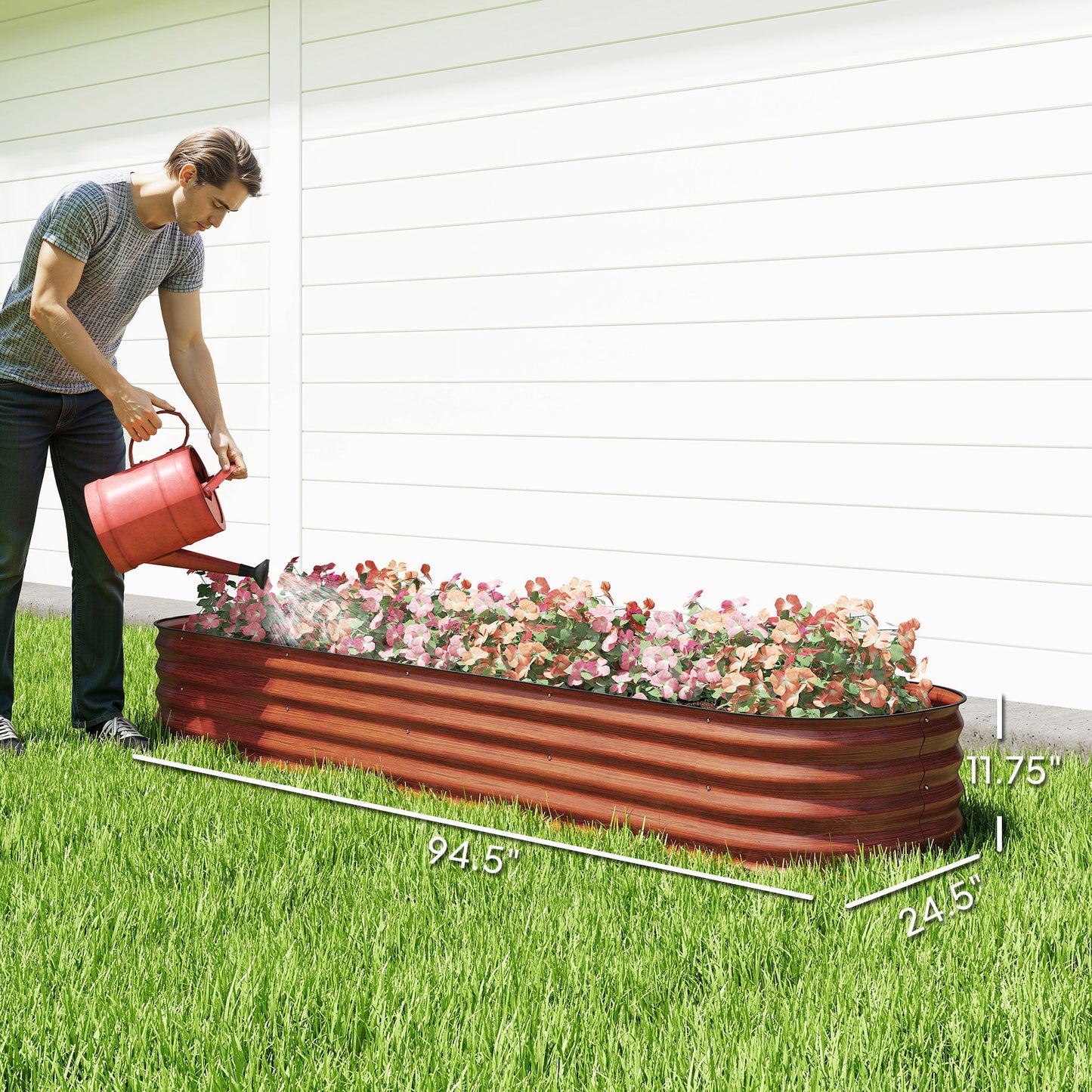 Galvanized Raised Garden Bed Kit Brown 7.9 x 2 x 1 ft | Metal Planter Box