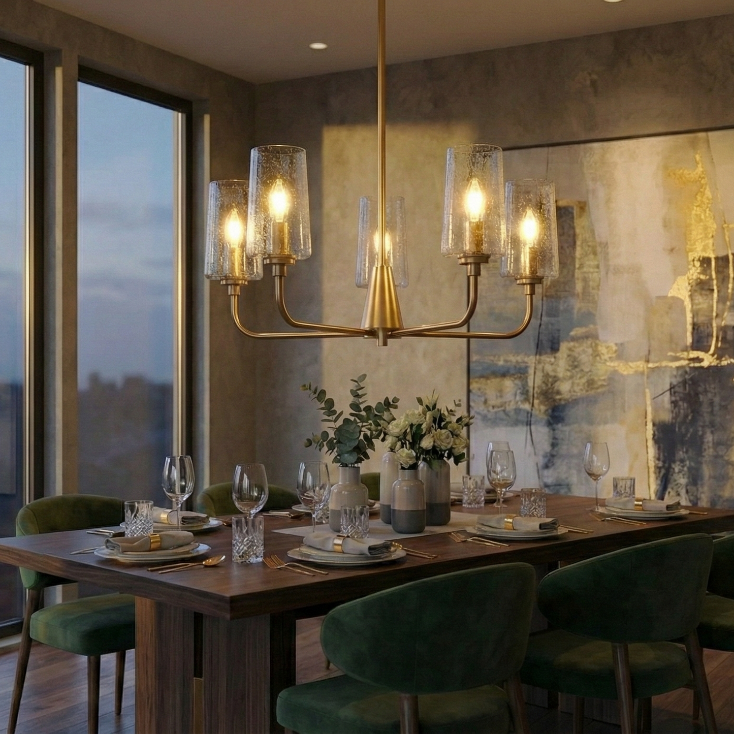 Dazzle Five Lights Chandelier With Clear Seeded Glass -Satin Brass