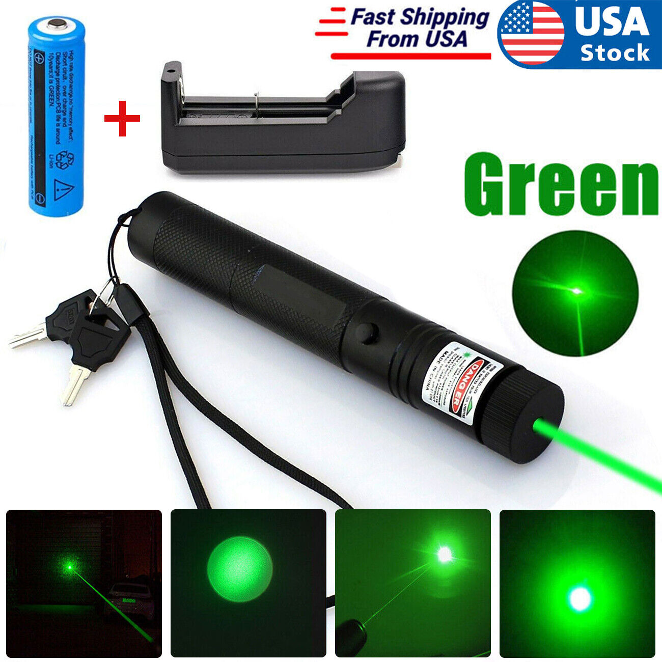 High Power Green Laser Pointer Pen Light - USB Rechargeable, 532nm