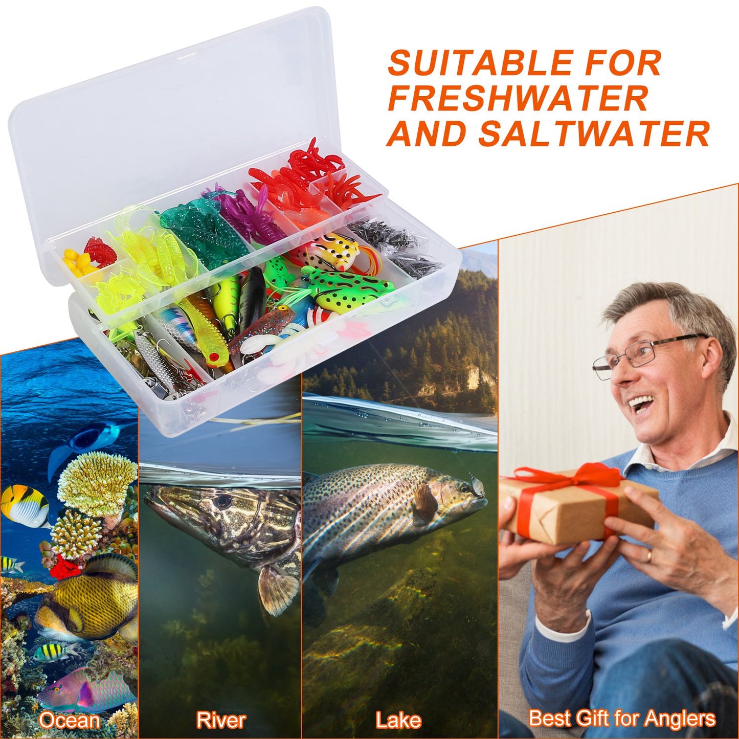 375-Piece Fishing Lure Kit with Tackle Box for Freshwater & Saltwater