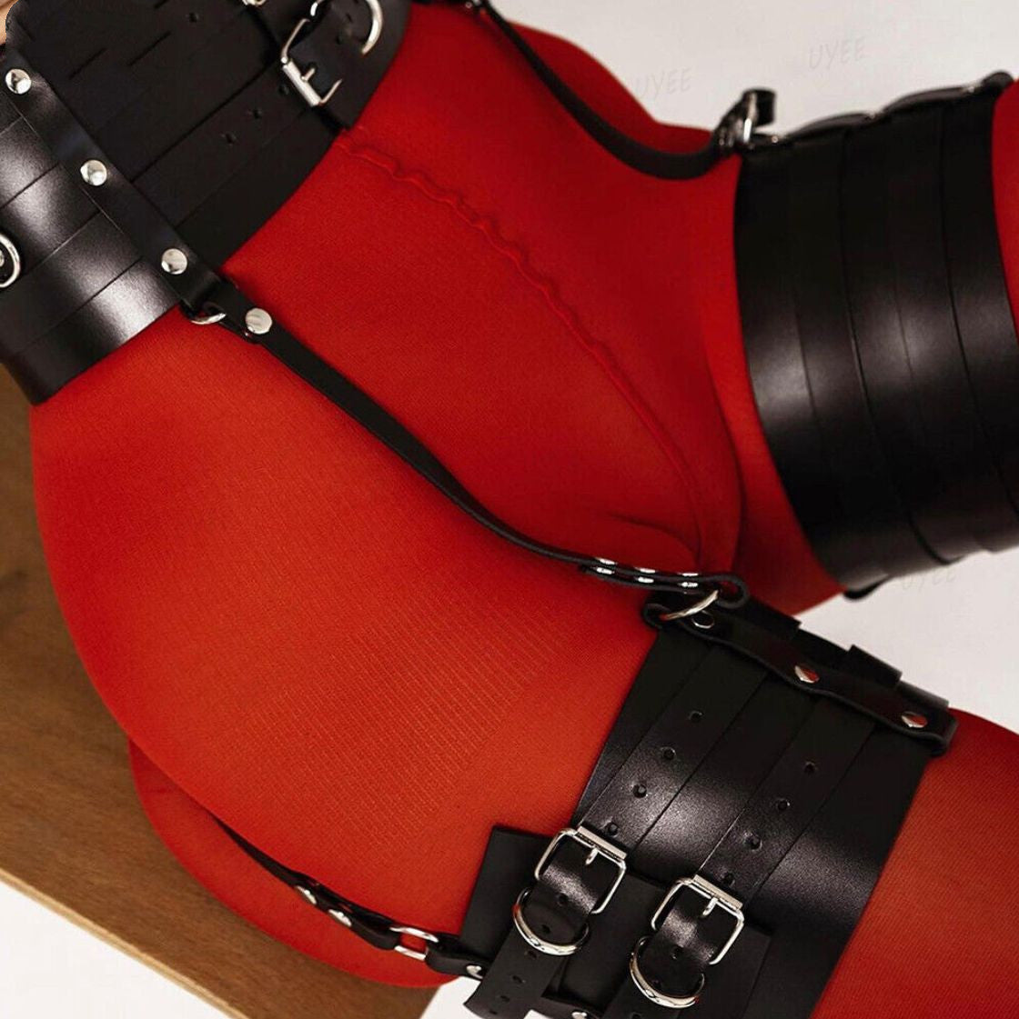 Adult Leather Bondage Belt with Adjustable Waist and Leg Circumference