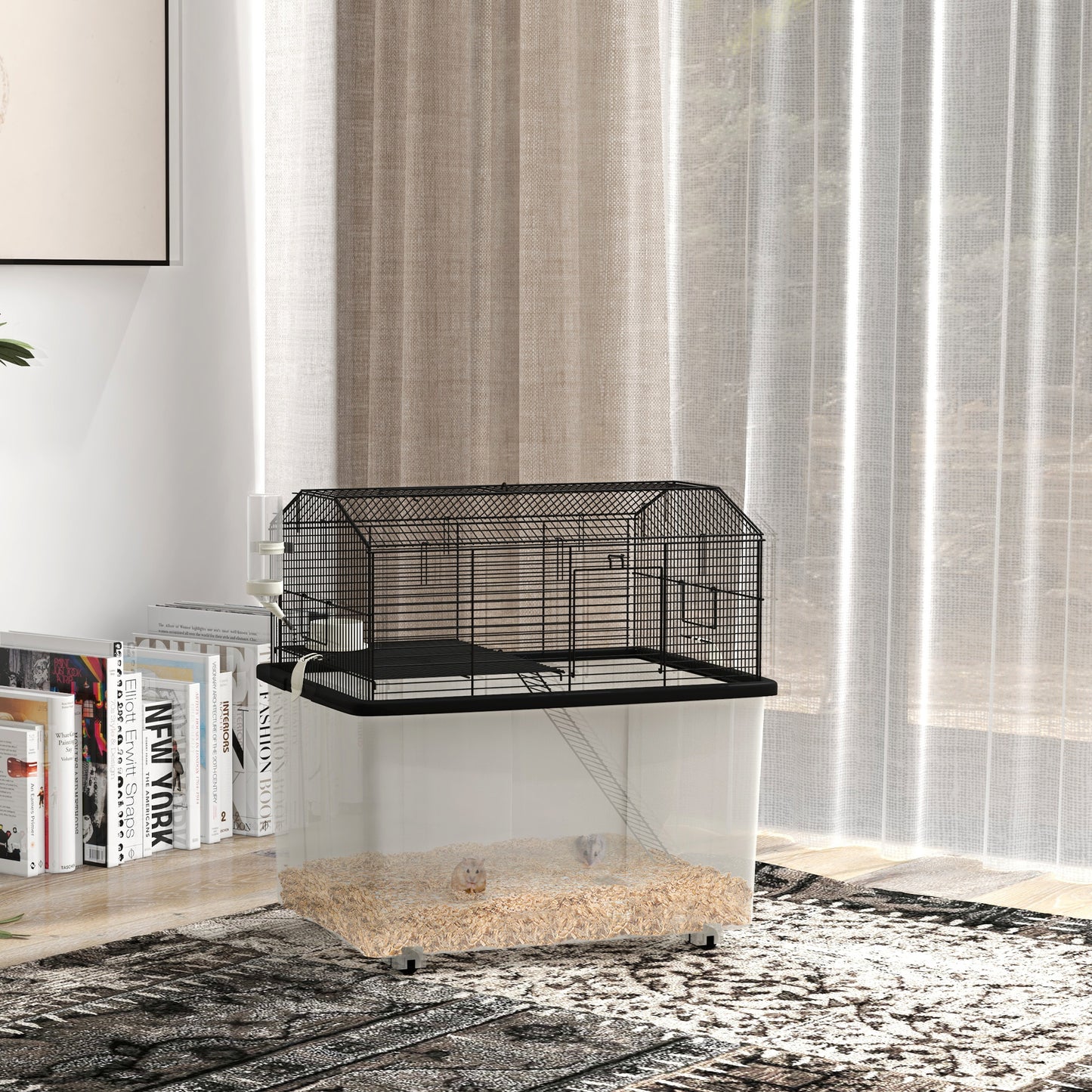 22-Inch Small Animal Hamster Cage with Deep Base, Ramp & Wheels, Black