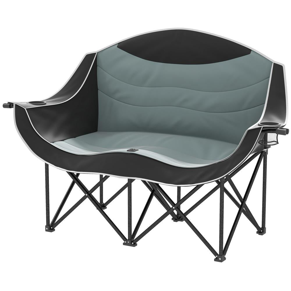 Padded Folding Camp Chair for Adults with Armrests & Cup Holders - Black