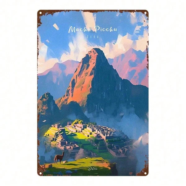 Machu Picchu Metal Sign - Vintage Peruvian Wall Art 8x12 Inch
