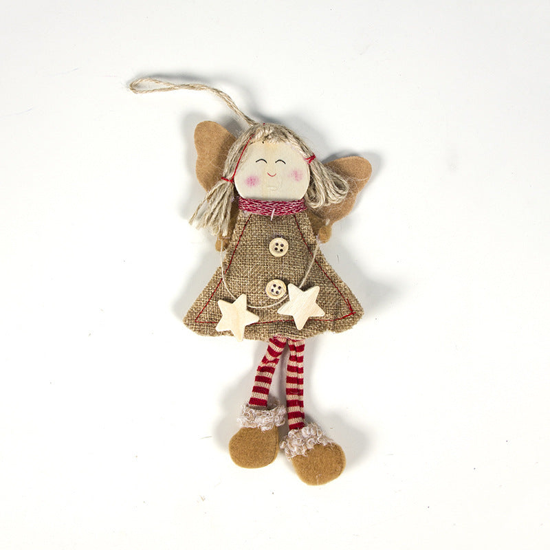 Christmas Angel Doll Pendant in Fabric Wood - Holiday Decor, Angel & Star Styles